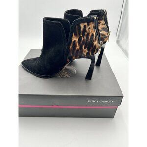 Vince Camuto Black Pointed Toe Stiletto Heel Booties With Leopard Print 7.5M